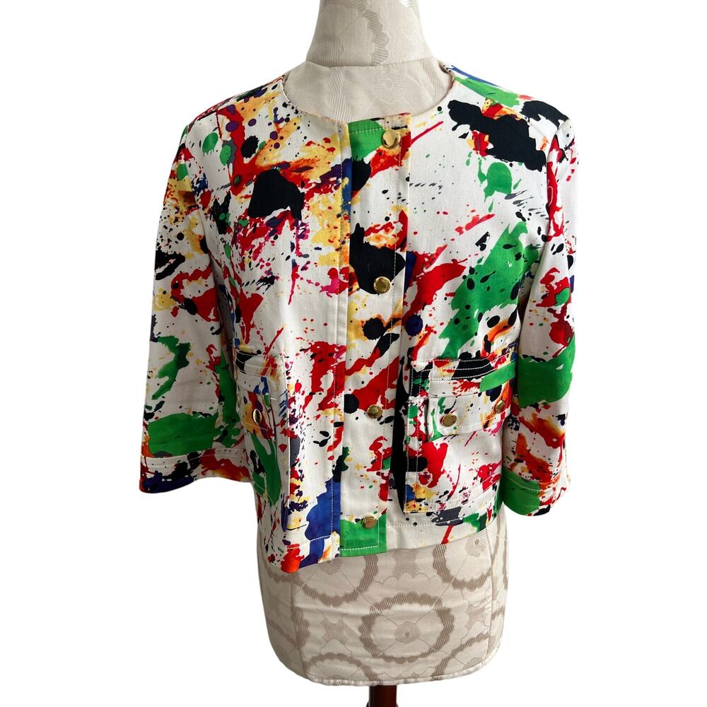 Anthracite Women's Abstract Modern Art Paint Splatter Jacket Size 6
